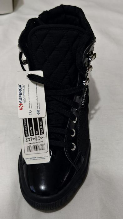 Superga 2260 Quilted Black высокие кеды (Италия) 38рр 24.6см