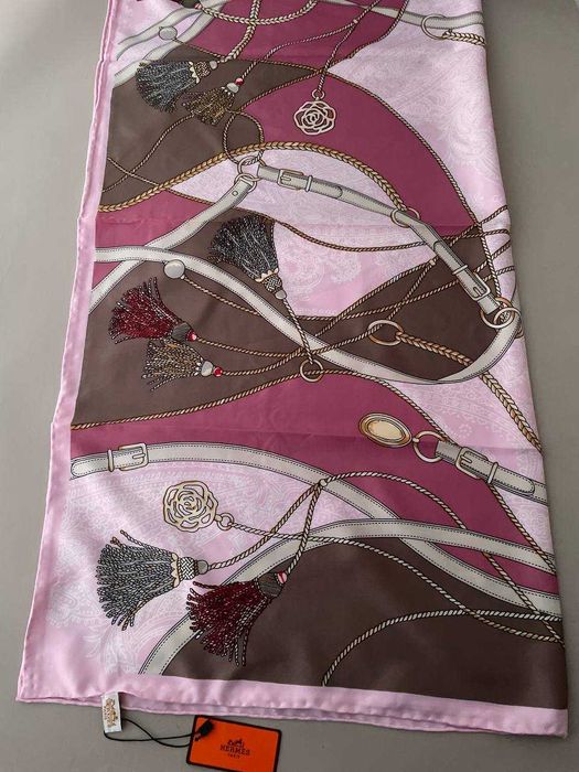 Стильна розова ВЕСНЯНА шовкова хустка HERMES 90см