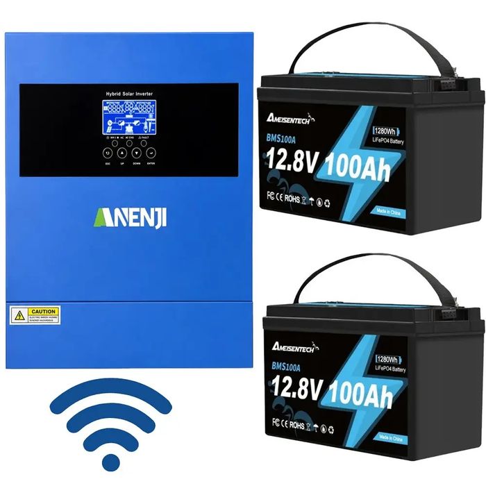 Комплект резервного живлення 4,2 кВт LiFePO4 — Anenji Wi-Fi + 2× Ameisentech A121 12.8V 100Ah