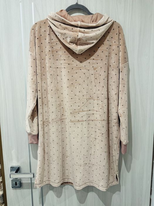 Bluza welurowa kaptur kangurek pudrowa szare groszki oversize M-XL uni