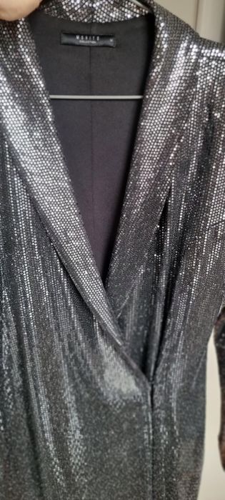 Sukienka srebrna, cekiny Mohito M karnał kopertowa