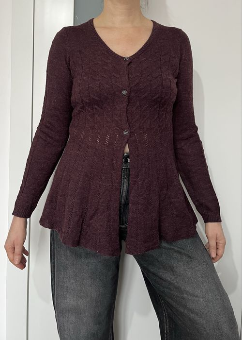 Cream kardigan burgundowy boho z moherem