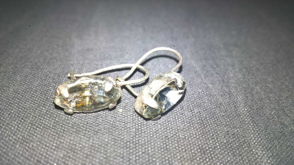 Kolczyki PRL Rękodzieło Cepelia Cyrkonie Posrebrzane.