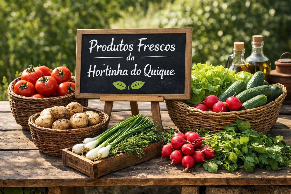 Alfaces frescas + produtos da horta (colhidos no dia) da Hortinha do Quique