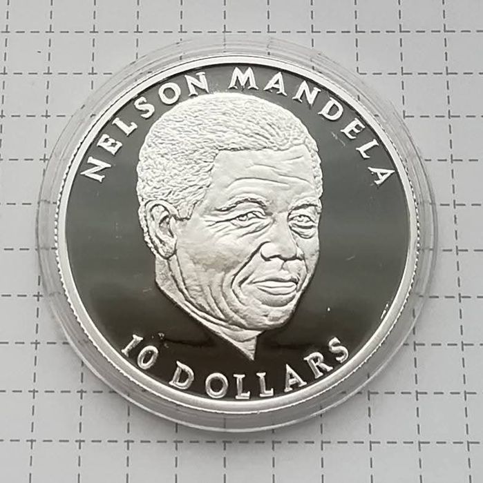 Ліберія 10 доларів 2001р. Нельсон Мандела. СРІБЛО. ПРУФ.
