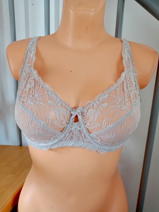 Biustonosz miękki fiszbiny koronka szary beżowy 36DD TU