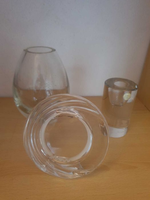 3 Artigos Vidro Decoração - jarra, moldura e porta velas