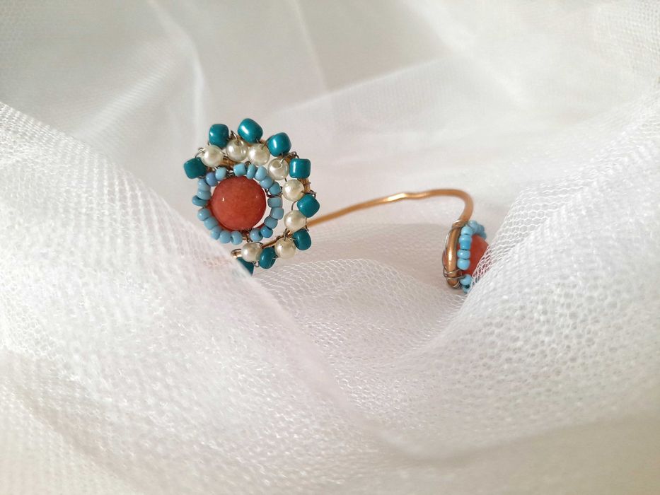 Bracelete chique peça única coral e turquesa