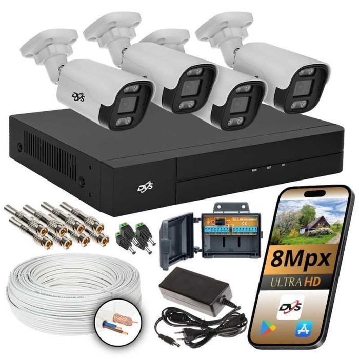 Zestaw monitoringu 8Mpx 4K 4 kamery DVS Dual Light kolor noc DAHUA BCS