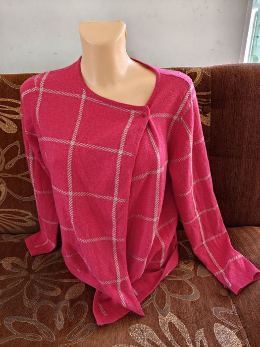 Różowy sweterek wełniany w kratę kardigan M soft girl romantic sweet