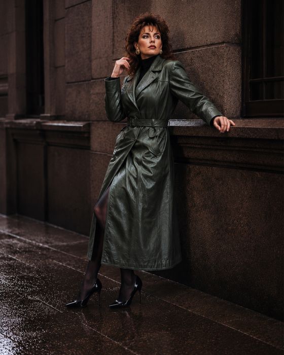 Płaszcz damski skórzany skóra naturalna 80s vintage retro L 40 nowa podszewka odswieżona skóra True vintage solidna skóra matrix zieony groszek