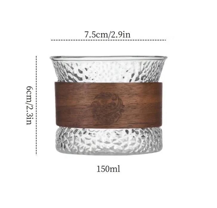 Скляна піала з дерев’яною ручкою 150 мл для чайної церемонії, пиала