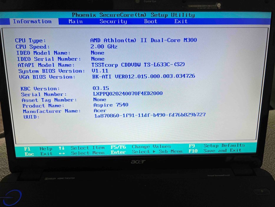 Laptop Acer Aspire 7540G - uszkodzony