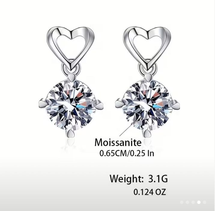 Срібні сережки з діамантами муасанітами 1ct+1ct. Сертифікат!