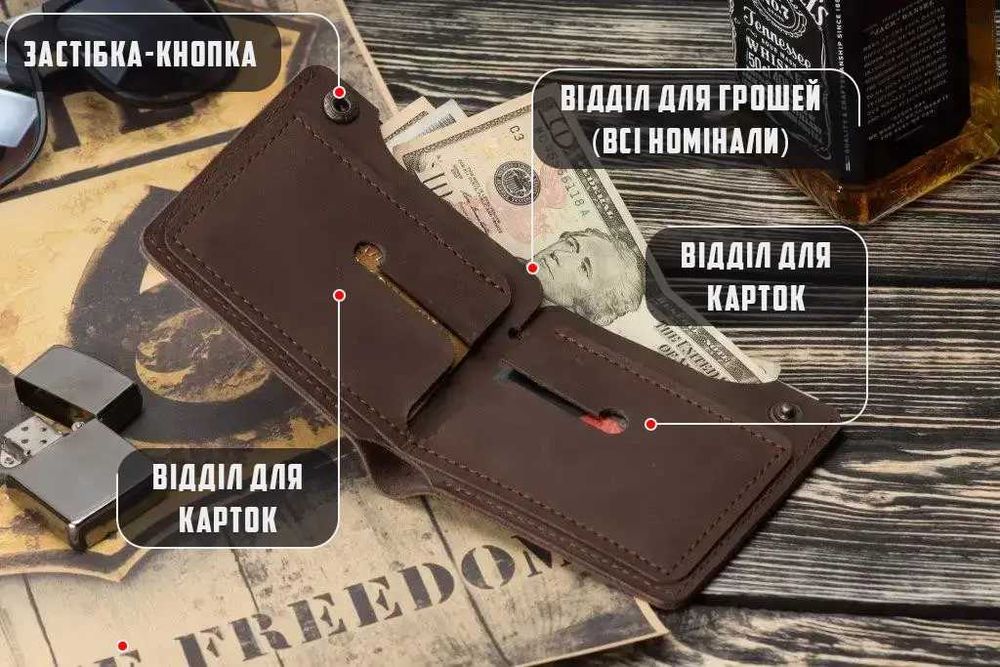 Чоловічий шкіряний гаманець LEGION з натуральної шкіри коричневий