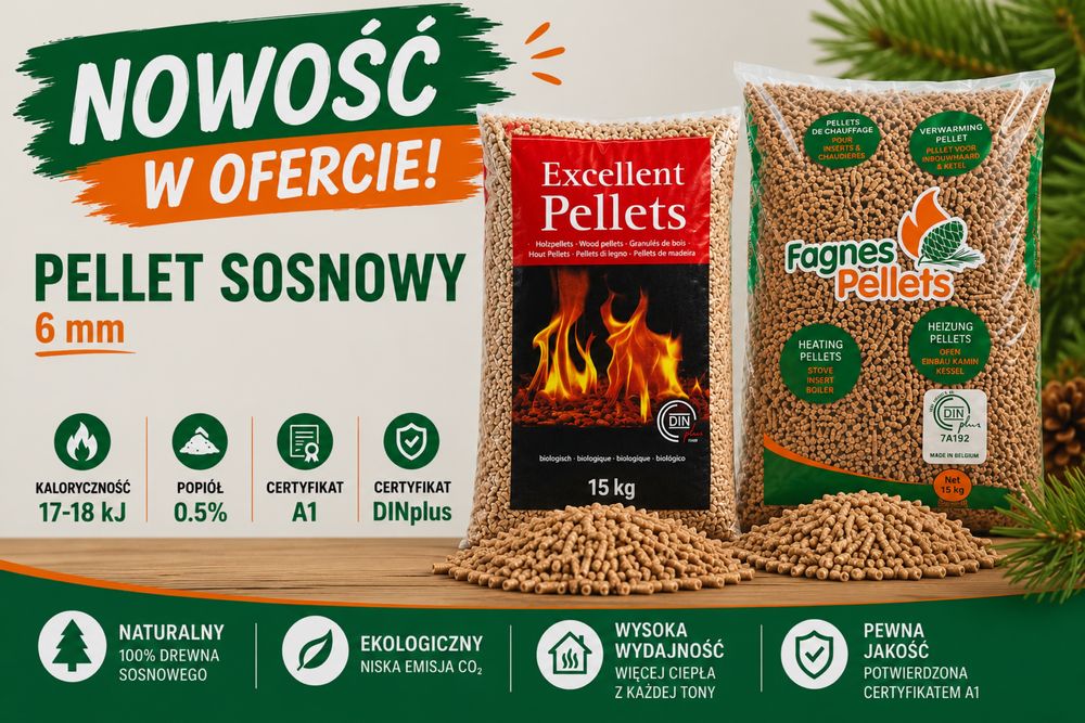 Pellet sosnowy 6mm  17-18kJ EN-A1 NOWOŚĆ! KROTOSZYN ul.ZDUNOWSKA 119