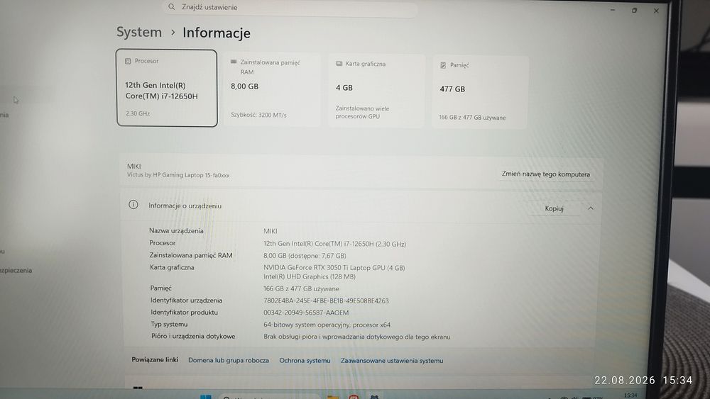 HP Victus i7-12650H  rtx 3050Ti