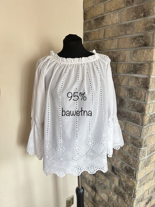 Nowa wiosenna bawełniana biała bluzka rozmiar L/XL
