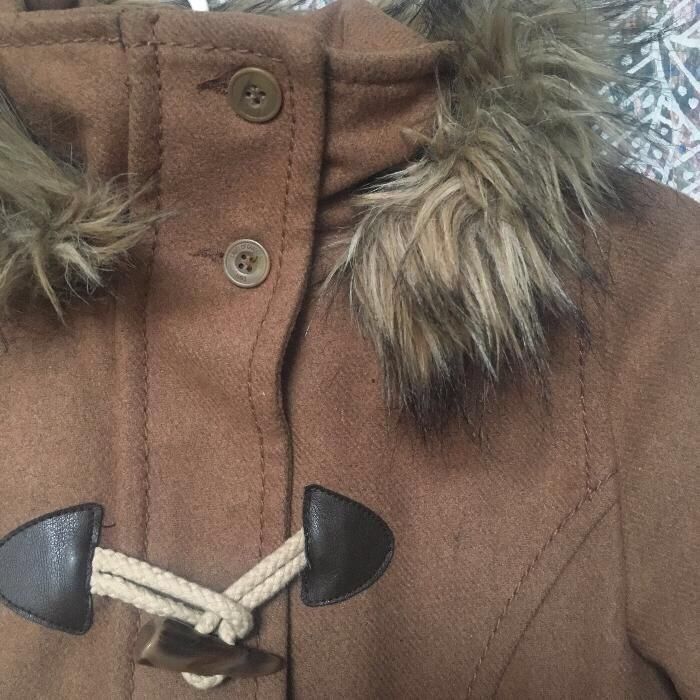 Бежевое пальто дафлкот парка куртка H&M LOGG с капюшоном