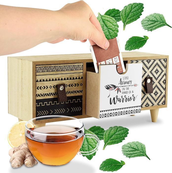 Bambusowy pojemnik na herbatę z szufladami 29,5x14,5x9,5cm Komoda