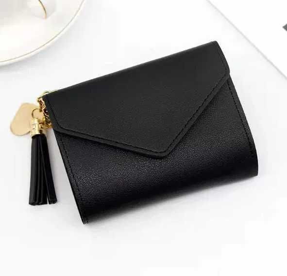 Portfel DAMSKI pionowy chwost i serce CZARNY