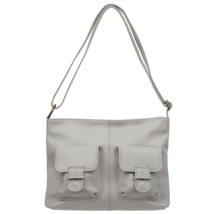 VERA PELLE torebka skórzana listonoszka z kieszeniami V648 j.szara