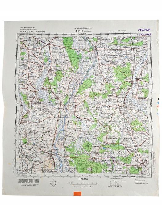 Wojskowa Mapa Topograficzna WP  M-34-2 Poddębice Tajne 1973