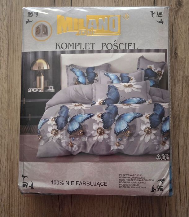 Komplet Pościeli 200x220cm Niebieskie Motyle 4 częściowy