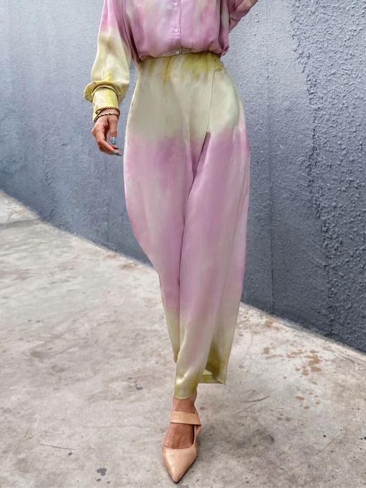 Shein Spodnie Satynowe Boho Ombre Xs 34