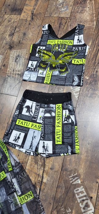 Tatu 3 częściowy kompet tiul neon cyrkonie top S