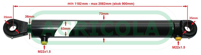 Cylinder hydrauliczny siłownik SKOK 900 L 1182 tłok 2-str działania