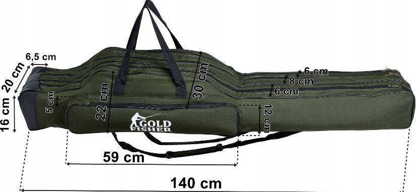 Torba pokrowiec wędkarski na wędki wodoodporny 140 cm 3 komory