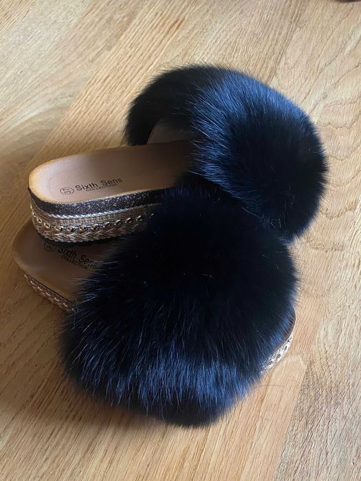 Klapki Espadryle z naturalnym futrem z lisa 38