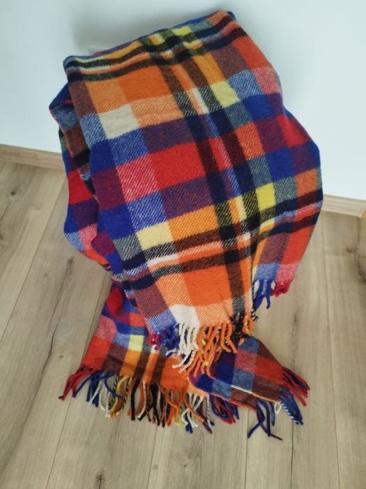 Koc wełniany w kratkę vintage lanerossi