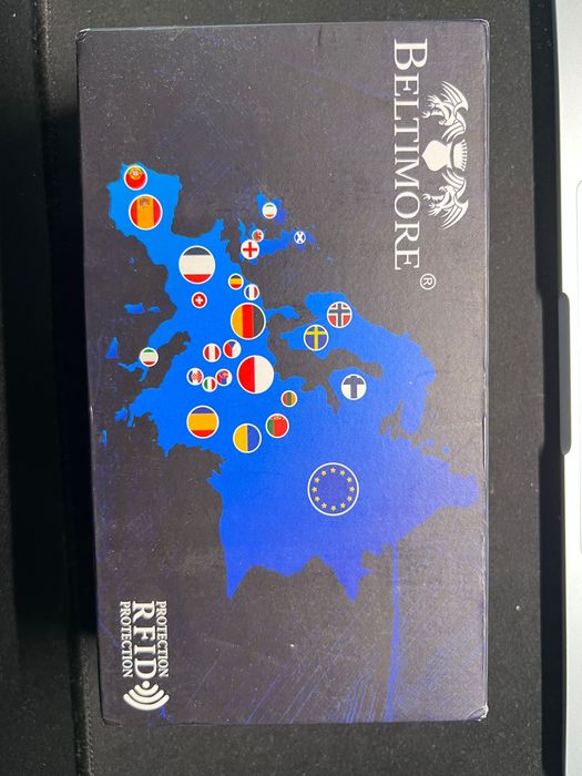 Nowy portfel damski Beltimore RFID — czarny, skóra naturalna, pudełko