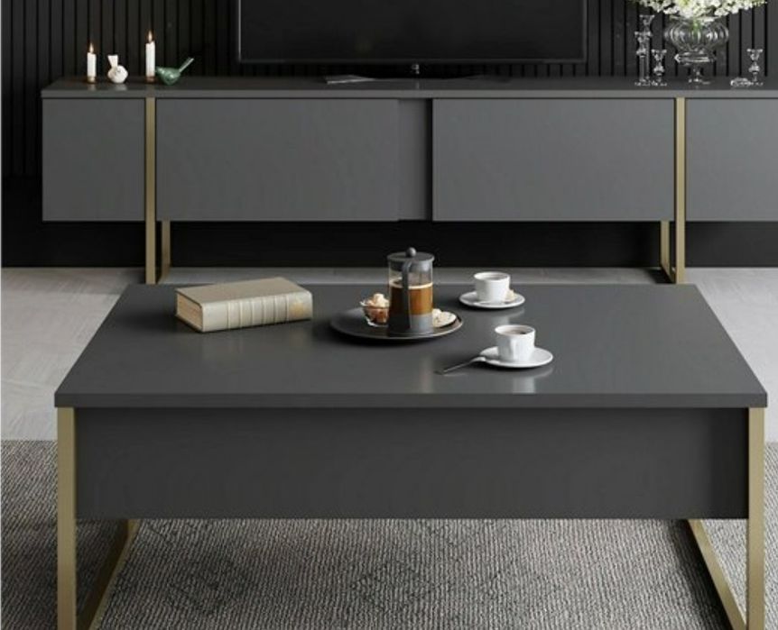 Móvel de TV – Cinzento com Pés Dourados