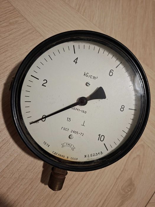 Stary manometr OBM1-160 ZSRR 10 kG/cm² CCCP vintage loft retro 1974