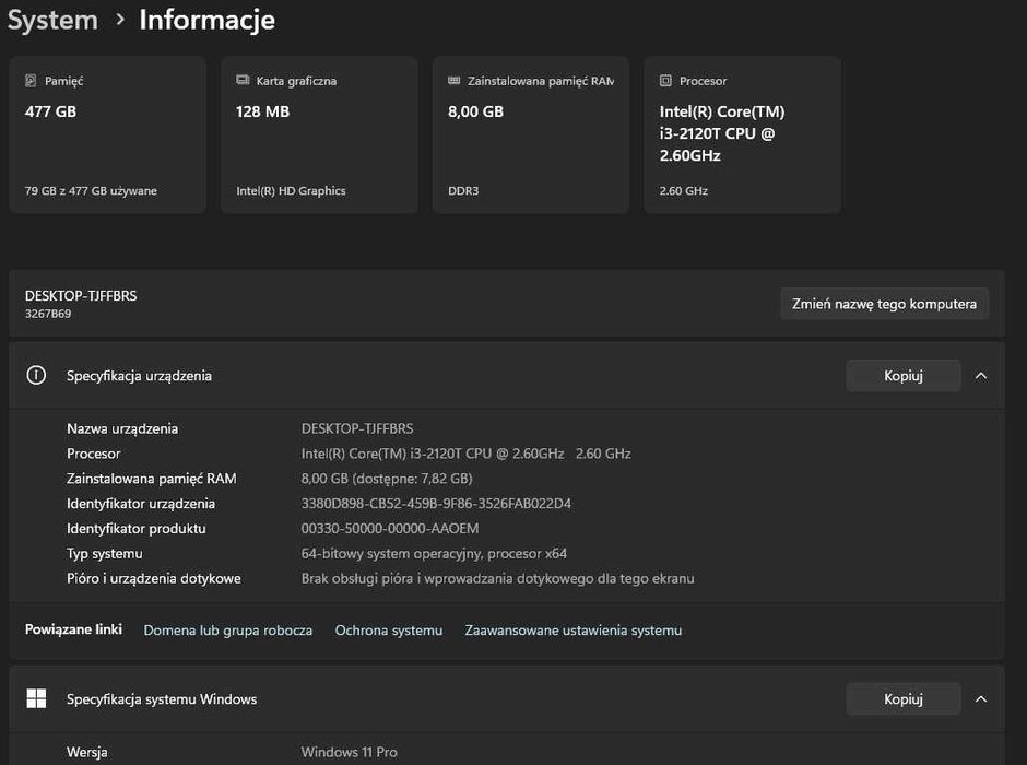 Mini Komputer Lenovo M72e i3 500GB SSD WIN11 Pro Office 2019 PRO