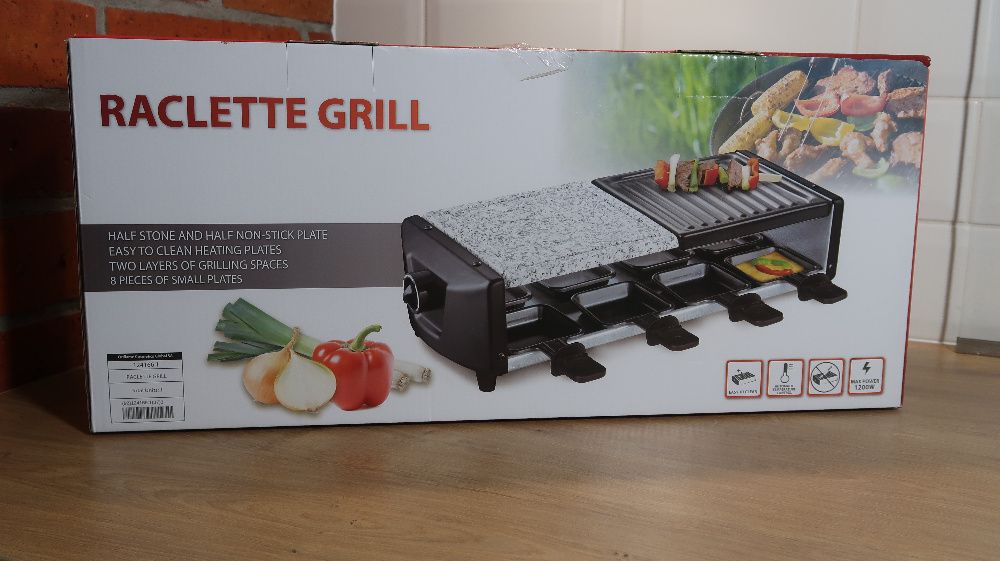 Elegancki grill raclette 1200V aluminium/kamień, na 8 osób