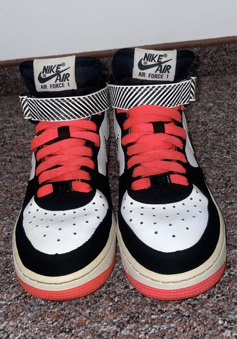 Nike air force 1 gs blanc noir bialo czarne z rozowymi sznurowkami