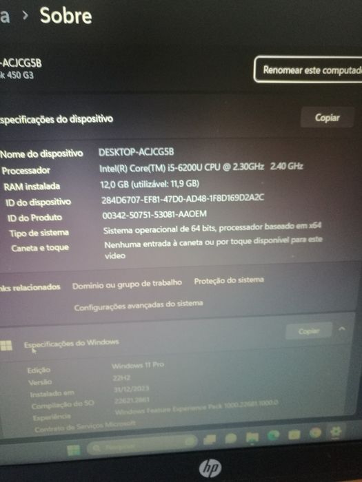 Portátil hp icore 5