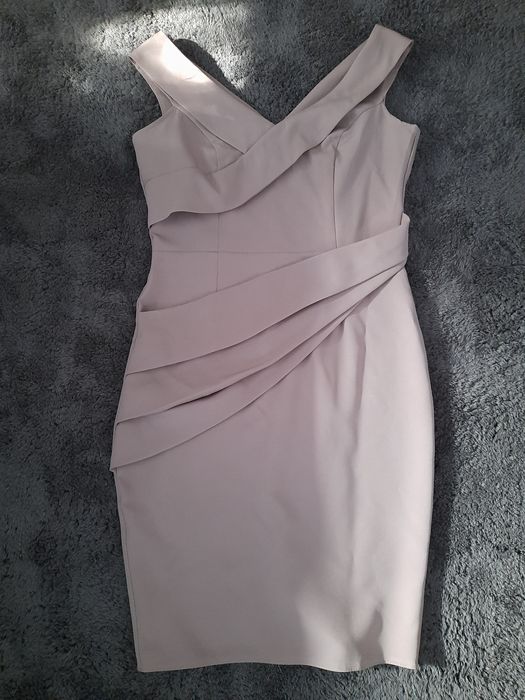 Sukienka elegancka chrzciny wesele M 38 pudrowy róż