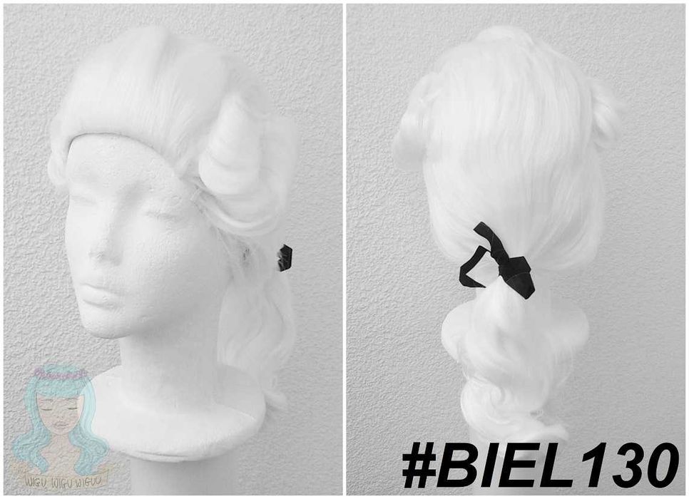 Biała peruka sędzia Duke Baron cosplay wig biały z kitką barokowa