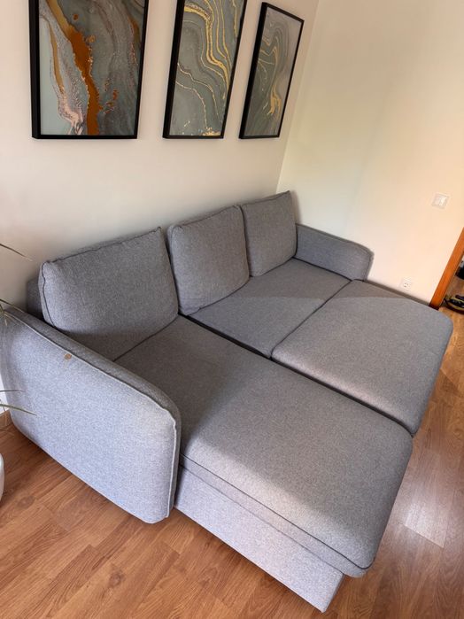 Sofá/Cama Cinzento com chaise longue