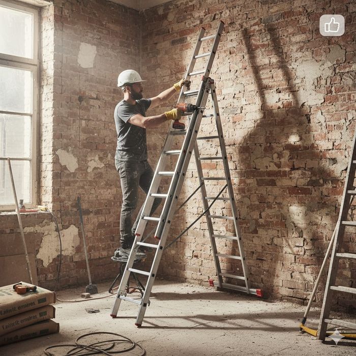 Escada Tripla Alumínio 3m (7m Úteis) Degrau Quadrado Nova - Fábrica