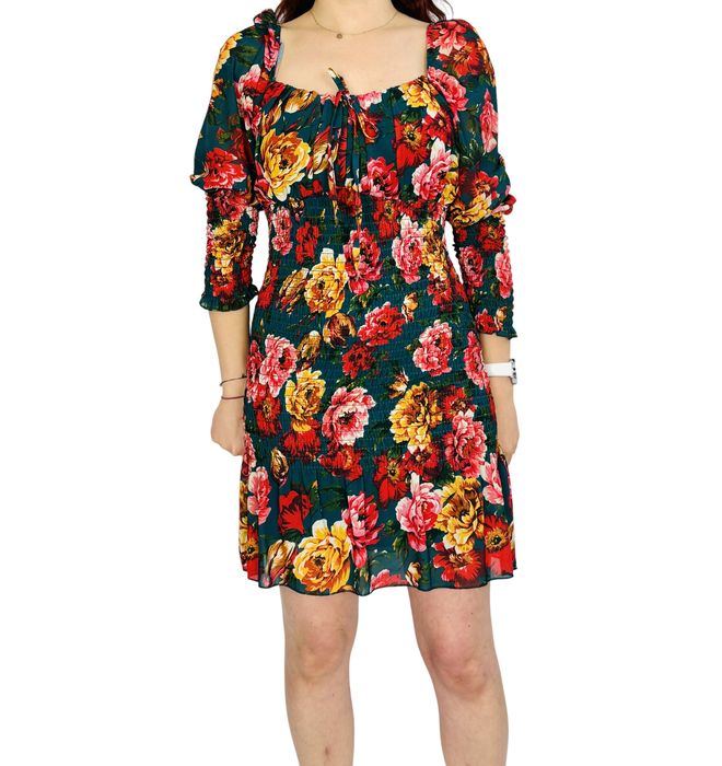 Kwiatowa mini z marszczeniem i bufkami S 36