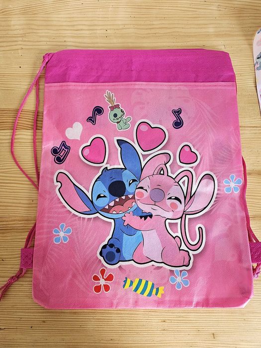 Zestaw Stitch worek i smycz do kluczy telefonu różowy