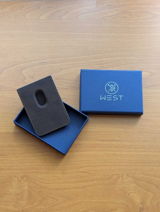 Nowy portfel etui MagSafe WEST brązowy RFID na karty + Pudełko