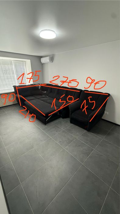 Диван з кріслом, диван розкладний, диван чорний, диван кровать