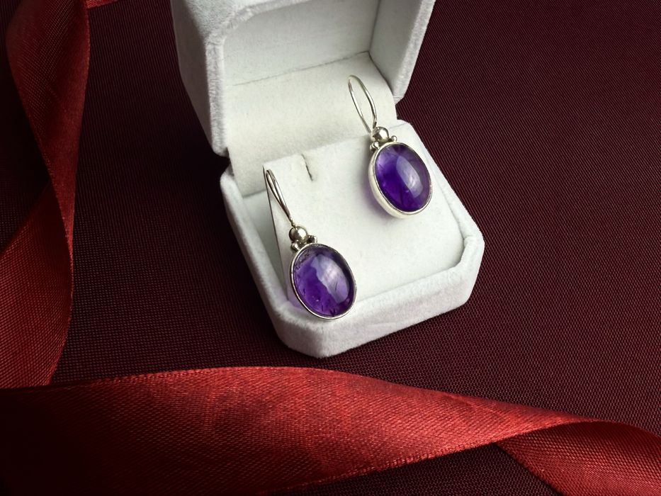 Срібні сережки 925-ї проби з натуральними аметистами